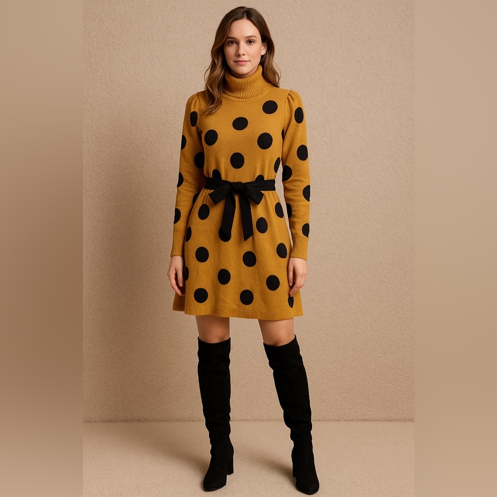 Who What Wear Mustard Polka Dot Sweater Dress